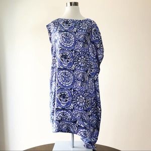 HOSS INTROPIA 42 blue silk print dress azul asymmetrical design